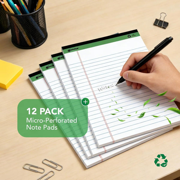 KAISA White Legal Pads Writing Pads Recycled Paper 5"X8" Narrow Ruled Lined Paper Small Legal Pad Perforated 50 Sheets Hard Back Notepads Writing