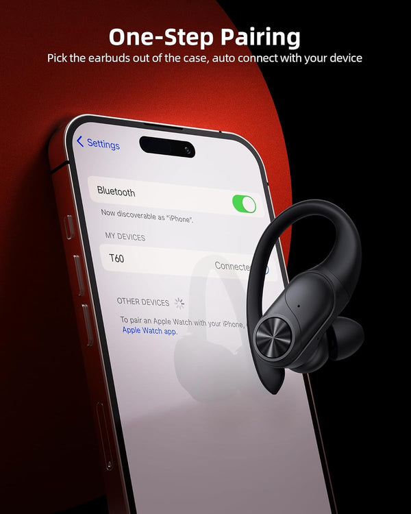 Pocbuds Bluetooth Headphones Wireless Earbuds 80Hrs Playtime Wireless Charging Case Digital Display Sports Ear Buds with Earhook Deep Bass IPX7