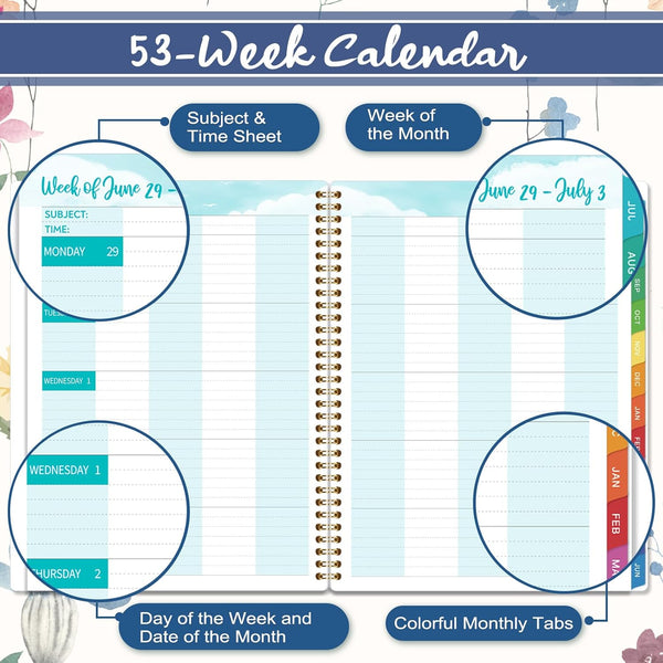 2025-2026 Planner - Academic Planner 2025-2026, July 2025 - June 2026, Weekly & Monthly Planner, 6.4" X 8.5", Colorful Tabs, Back Pocket,
