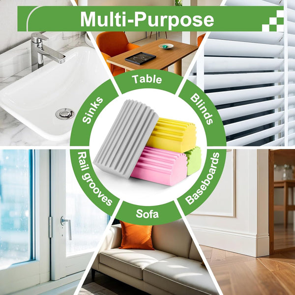 4-Pack Damp Clean Duster Sponge,Reusable Magic Dusting Sponge Brush for Cleaning Blinds, Glass, Baseboards,Vents,Railings,Mirrors,Window Track