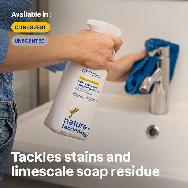 ATTITUDE Bathroom Cleaner, EWG Verified, Plant- and Mineral-Based Ingredients, Vegan and Cruelty-Free Household Products, Citrus Zest, 27.1 Fl Oz