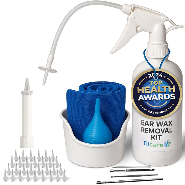 Ear Wax Removal Tool by Tilcare - Ear Irrigation Flushing System for Adults & Kids - Perfect Ear Cleaning Kit - Includes Basin, Syringe, Curette