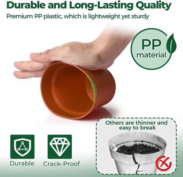 T4U 4 Inch Plant Pots 18-Pack, Small Flower Pots with Saucer and Drainage Hole, Durable Plastic Pots, Nursery Small Flower Pot Bulk for Plants,