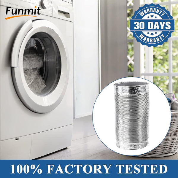 Funmit 4 Inch 10 Feet Flexible Adjustable Aluminum Dryer Vent Hose with 2 Metal Duct Clamp, PVC Tube Compatible with Most Dryers
