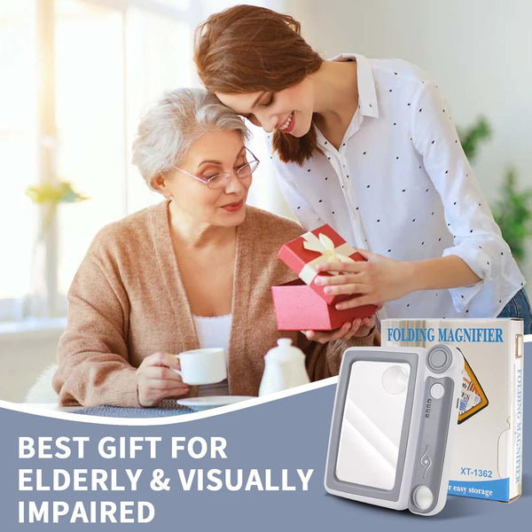 Magnifying Glass with Light, 5X 10X 45X Rechargeable Magnifier with 20 LED Light, 3 Modes Folding Lighted Magnifying Glass Handheld for Seniors