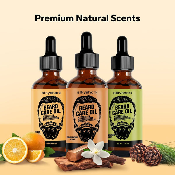 Beard Oil (3 Pack, 90Ml), Beard Growth & Conditioning Oil for Men, Hydrating Beard Moisturizer for Grooming & Care, Sandalwood, Cedarwood, Sweet