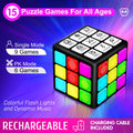 Rechargeable Game Handheld Cube - 15 Fun Brain & Memory Game with Score Screen - Christmas Easter Birthday Gifts for Boys Girls Ages 6-12+ Years