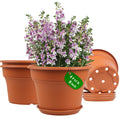 8 Inch Plastic-Flower Pot-For-Indoor Plants, 4 Pack Large Outdoor Planter Pot with Drainage Holes & Saucers, Resin Decorative Garden Pots Planters