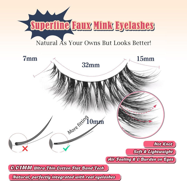 Lashes Natural Cat Eye Lashes Wispy Eyelashes 15Mm False Eyelashes Wispy Lashes 3D Volume Strip Eyelashes Thin Cotton Band Soft Fake Eyelashes
