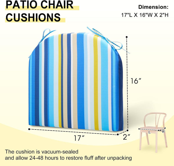 Downluxe Outdoor Chair Cushions Set of 4 for Patio Furniture, Water-Resistant Patio Chair Cushions with Ties, High Density Foam Outdoor Seat