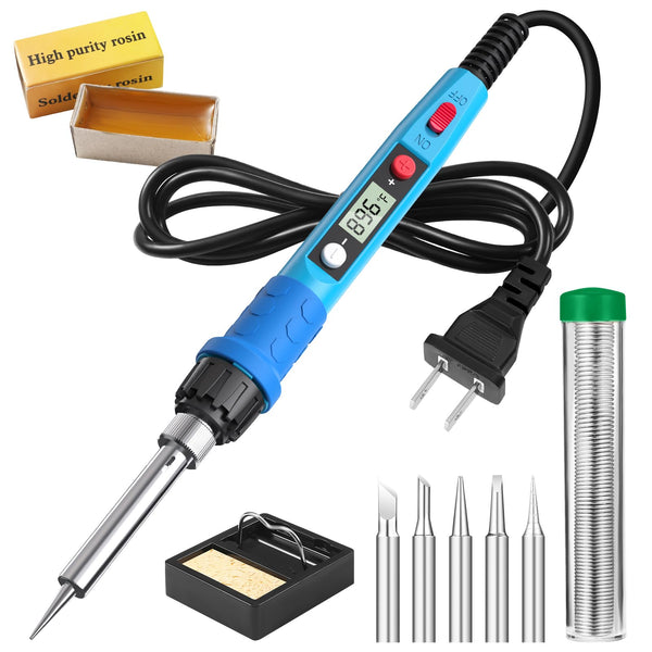 Soldering Iron Kit, 80W 110V LCD Digital Solder Iron Pen with Ceramic Heater, Portable Welding Tools with 5pcs Tips, Stand, Solders Wire, Sponge,