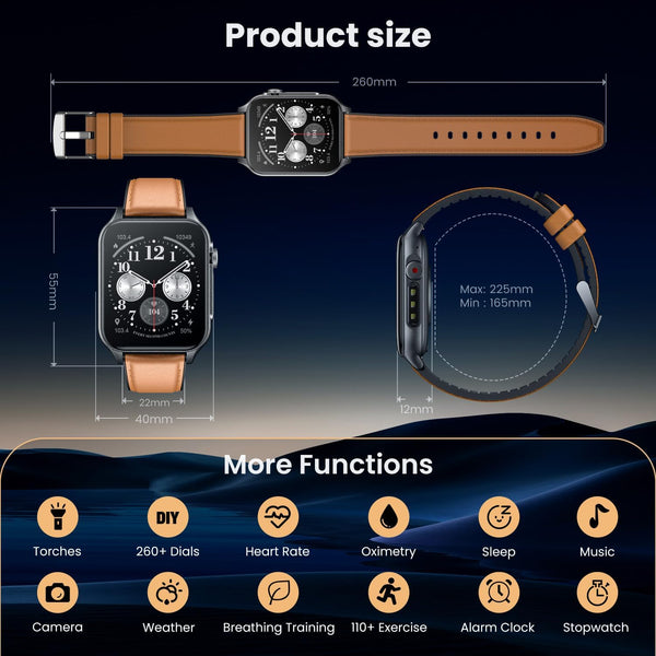 Smart Watch for Men Fitness Tracker: 1.96" Military Smartwatches with Bluetooth Call Three Lights Flashlight Watch Compatible Android Ios Phone