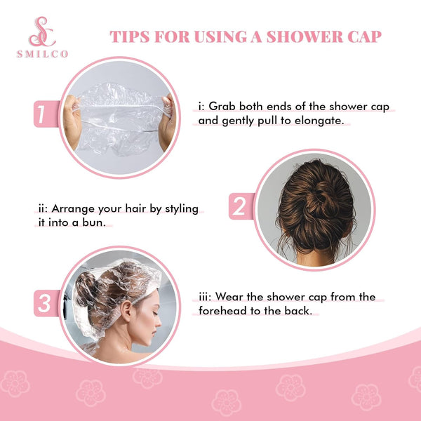 Disposable Shower Caps 100Pcs, 18.1 Inch Plastic Shower Cap for Women Waterproof Bath & Bathing Accessories, Home & Travel Essentials