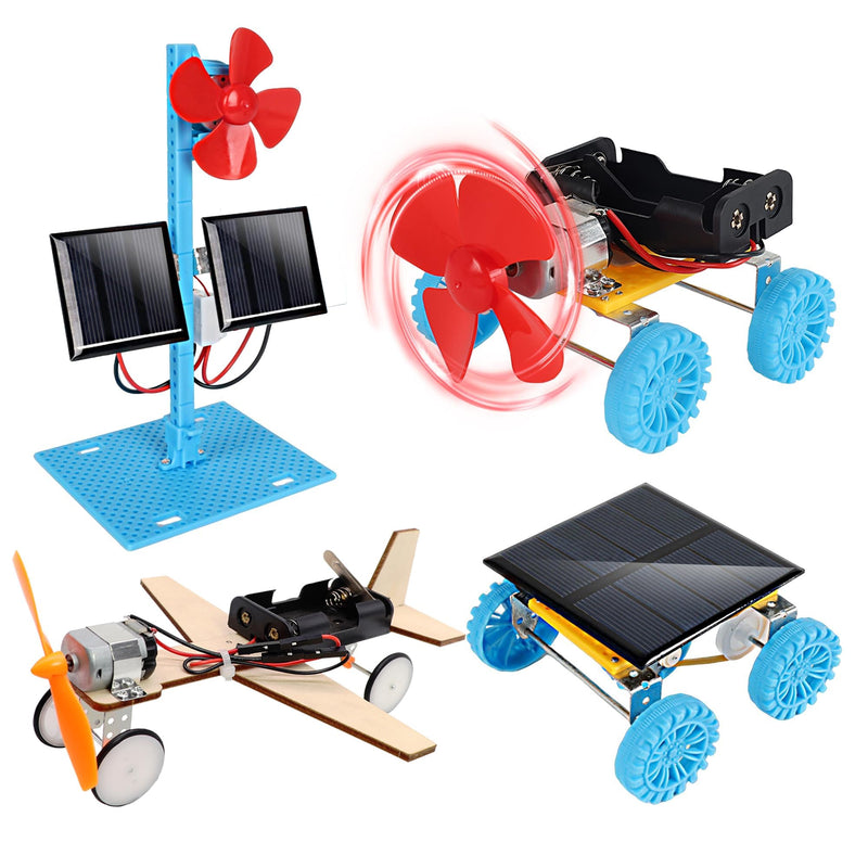 4 in 1 Solar Power & Electric Motor STEM Kits,Science Experiment Projects for Kids Beginners,Electronic Assembly Solar Powered Toy Kit,Diy