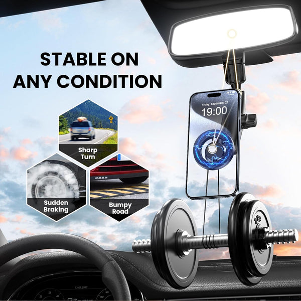 Magnetic Phone Holder for Car, Rear View Mirror Phone Holder, 360Â° Rotating Car Phone Mount, Compatible with Iphone 16/15/14/13/12 Series and All