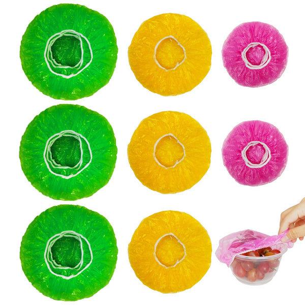 NEPAK 60 Pcs Bowl Covers Reusable, 3 Sizes Plastic Food Covers, Elastic Film Fits Most Plates and Dishes, Proofing Cover for Kitchen Picnic