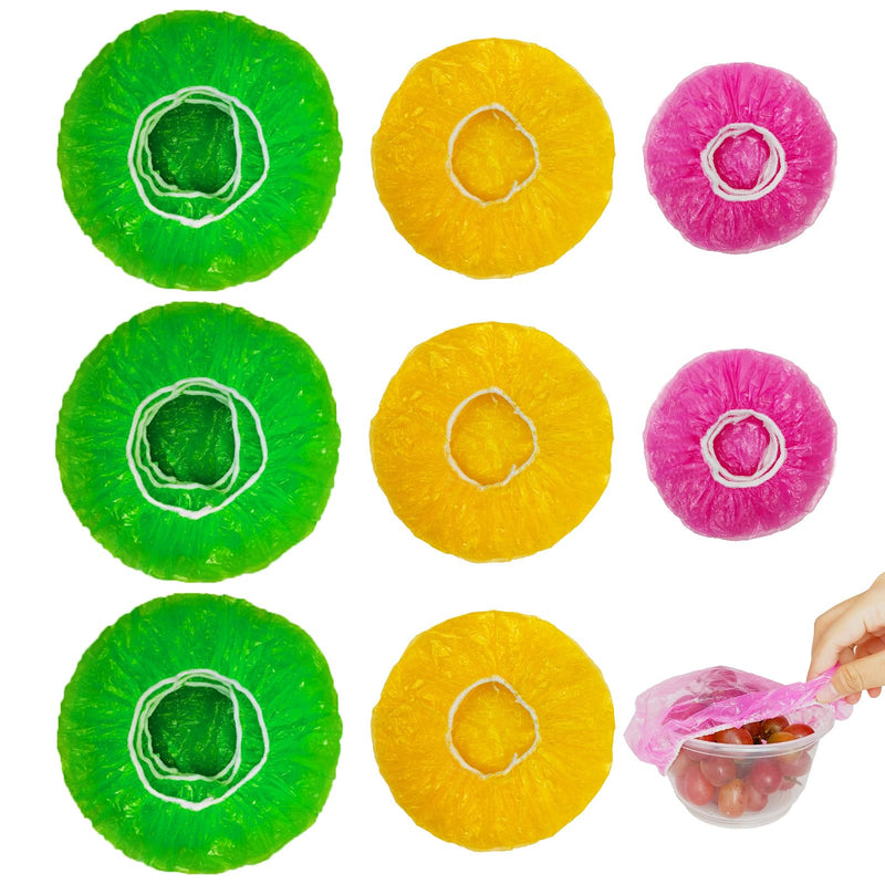NEPAK 60 Pcs Bowl Covers Reusable, 3 Sizes Plastic Food Covers, Elastic Film Fits Most Plates and Dishes, Proofing Cover for Kitchen Picnic