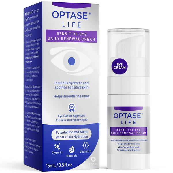 Optase LIFE Sensitive Eye Daily Renewal Cream, 15Ml - Fast-Acting, Preservative-Free Hydrating Eye Cream for Dry, Sensitive Skin - Lightweight,