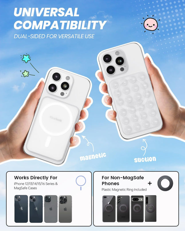 Klearlook Magnetic Suction Phone Mount for Magsafe Case, Removable Sticky Phone Grip Holder for Hands-Free Makeup/Selfie