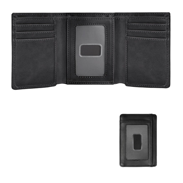 Trifold Wallet for Men, Leather Wallets with 8 Card Slot and 2 Money Pocket and 1 Clear Photo Slot + 1 Minimalist Leather Card Pocket with 6 Card