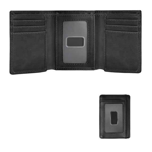 Trifold Wallet for Men, Leather Wallets with 8 Card Slot and 2 Money Pocket and 1 Clear Photo Slot + 1 Minimalist Leathe