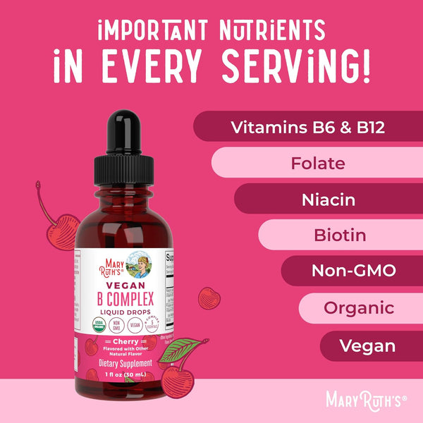 Maryruth Organics Vitamin B Complex | B Vitamins Complex | Biotin | Vitamin B12 | Niacin | Folate | Metabolic Support Supplement | Vegan | USDA