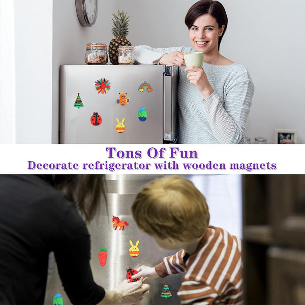 Worgree DIY Wooden Magnets, 36 Pcs Wooden Art Craft Supplies Painting Kit for Kids Party Favors for Boys Girls Ages 4-8 8-12 Birthday Easter