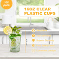 Tashibox 100 Count - 16 Ounce Plastic Cups, Ice Coffee Cups to Go - Crystal Clear PET Party Cups