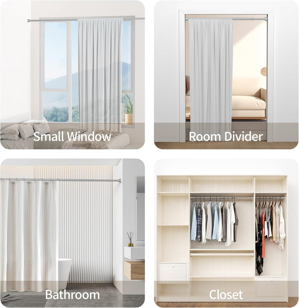 Shower Curtain Rod, 1" Diameter Heavy Duty Tension Shower Rod, Non Slip Adjustable 28-46 Inch No Drilling Shower Curtain Rods Spring Tension for