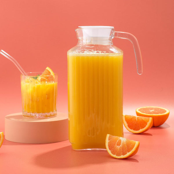 Joyjolt 60Oz Glass Pitcher with Lid (2 Lids) - Beverage Serveware and Storage Container for Cold Drinks and Liquids. Juice Container, Water Jug,