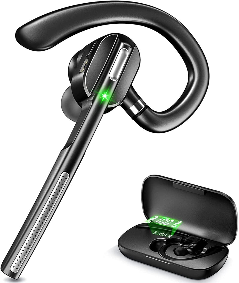 Bluetooth Headset V5.1, Wireless Headset with Battery Display Charging Case, Bluetooth Earpiece with Noise Canceling Mic for Driving, Office,