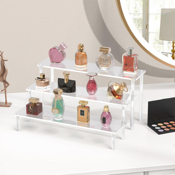 Acrylic Display Risers, 3 Tier Perfume Organizer Stand, Clear Cupcake Stand Holder, Large Shelf Risers for Figures, Dessert Shelves for Party,