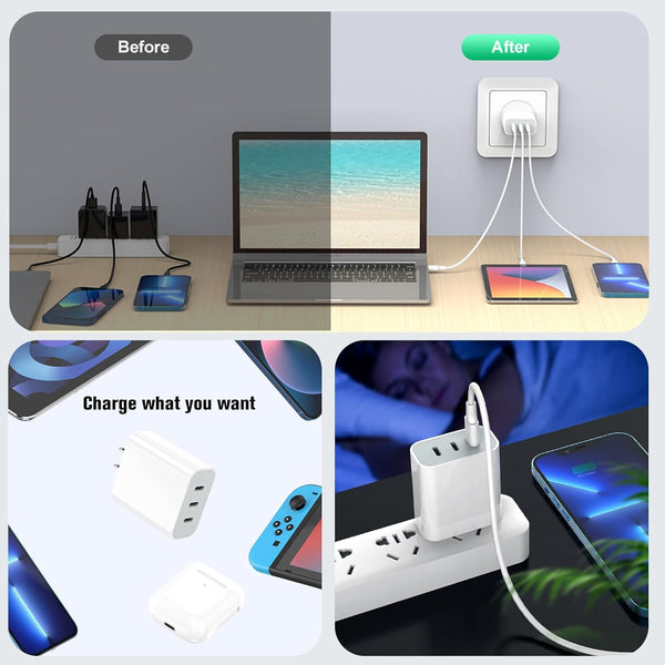 USB C Charger Block, Amoner 35W 3-Port USB C Charger, Iphone Charging Adapter with PD 3.0 Power Delivery Compatible with Iphone 16/16