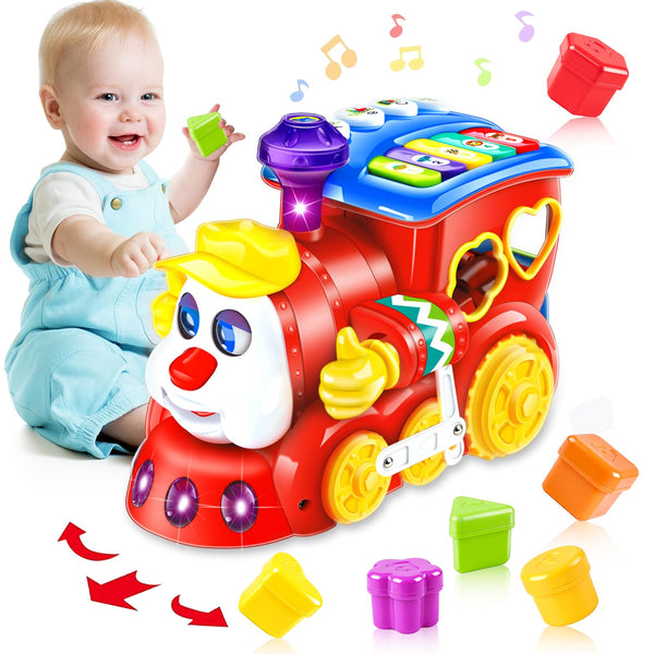 Baby Toys for 1 Year Old Boy Girl Gift Musical Train Baby Toys 6-12 12-18 Months,Early Educational Learning Montessori Kids Toys with Blocks/Light