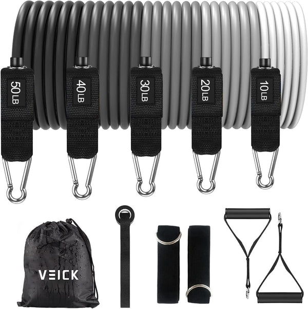 VEICK Resistance Bands, Exercise Bands, Workout Bands Set for Working Out with Handles for Men Women, Elastic Exercising Bands for Fitness Weights