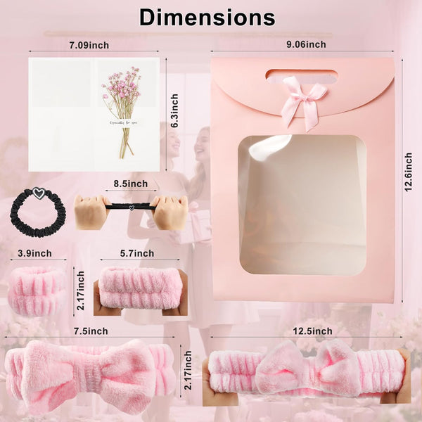 Clear Makeup Bag, Travel Essential Toiletry Bag with Jewelry & Brush Bags, Spa Kit Headband, Wristbands, Heart Hair Ties, Cosmetic Organizer Gift