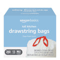 Amazon Basics Scented Trash Bags, Tall Kitchen Drawstring, Clean Fresh Scent, 13 Gallon, 200 Count, Pack of 1