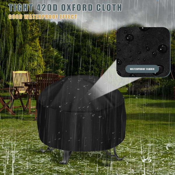 Fire Pit Cover Heavy Duty 420D Waterproof round Fire Pit Bowl Cover with Thick PVC Coating Drawstring, 38 Inch Black