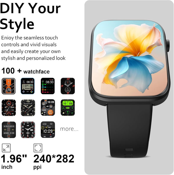 Smart Watch(Answer/Make Call), 1.96" Smart Watch for Men Women IP68 Waterproof, Smartwatch for Android Ios with 100+ Sport Modes, Fitness Tracker,