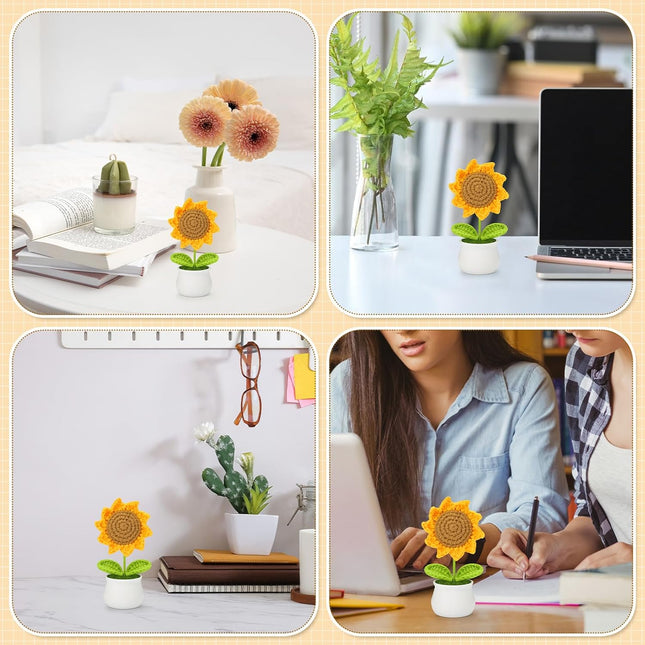 Crochet Flowers Artificial Sunflower for Office Desk Car Dashboard Decor, Funny Gifts for Women Birthday Christmas Party