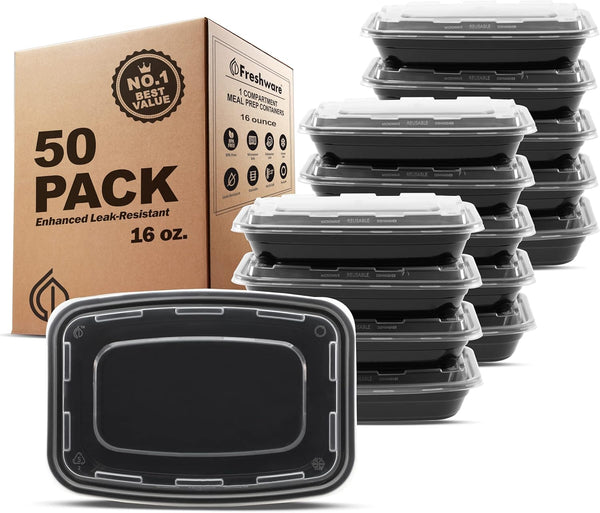 Freshware Meal Prep Containers [50 Pack] 1 Compartment Food Storage Containers with Lids, Bento Box, BPA Free, Stackable,