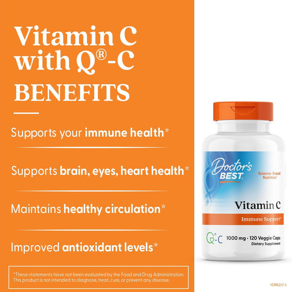 Doctor'S Best Vitamin C with Q-C - Vitamin C 1000Mg Non-Gmo, Vegan, Gluten Free, Soy Free, Sourced from Scotland Veggie Caps, 120 Count