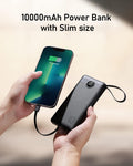 VEEKTOMX Portable Charger with Built-In Cables 10000Mah Power Bank for Iphone Slim Fast Charge USB C Battery Pack Travel Essentials Powerbank