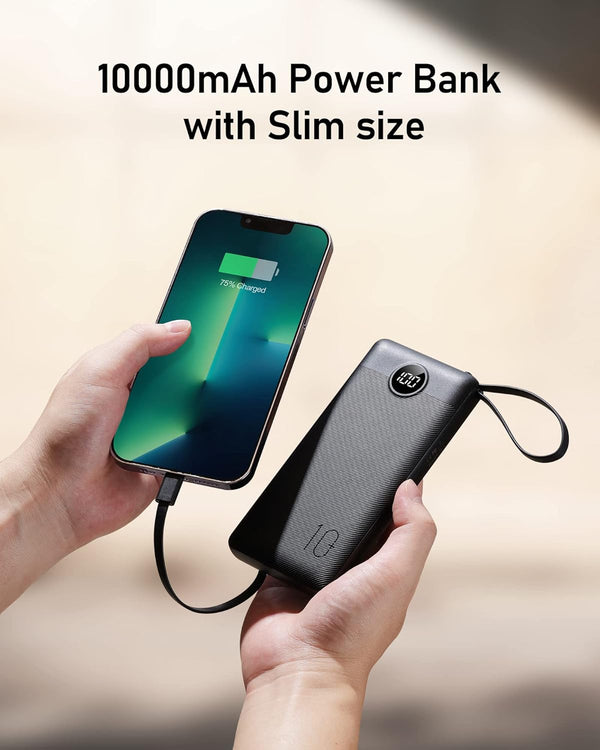 VEEKTOMX Portable Charger with Built-In Cables 10000Mah Power Bank for Iphone Slim Fast Charge USB C Battery Pack Travel Essentials Powerbank