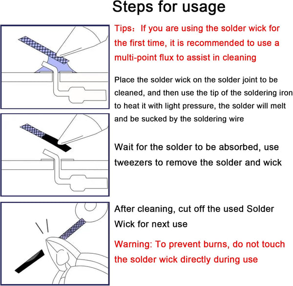 Solder Wicks Braid?Solder Sucker?10Ft Length 3 Pieces No-Clean Desoldering Braided Wicks. Solder Removal Tool?Desoldering Wick Used to Remove the