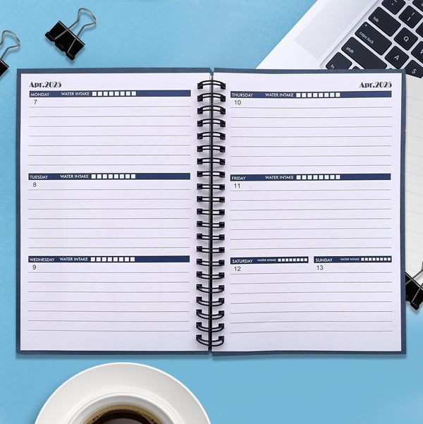 Utytrees Planner 2025-2026 - 18 Months, Black PP Cover-2025.1, 5.2" X 7.5" - Daily, Weekly & Monthly Planner with Water Intake Checklist