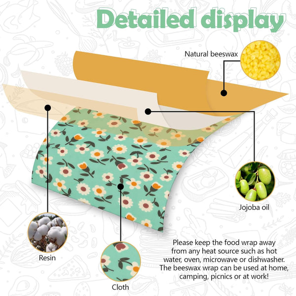 Beeswax Wraps for Food, Large 39.4'' X 13'', Reusable Beeswax Paper Roll for Bread, Sandwich Wrapper, Bowl Covers, White Flower
