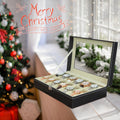 Ohuhu Watch Case, 12 Slot PU Leather Real Glass Lid, Watch Box Watch Holder Organizer Display Storage Box Soft Velvet Jewelry Box for Men and