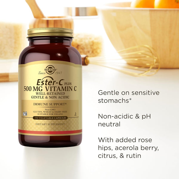 Solgar Ester-C plus Vitamin C (Ascorbate Complex) - Gentle & Non Acidic - Antioxidant & Immune Support - Non GMO, Vegan, Gluten Free, Kosher -