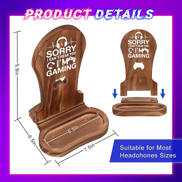 Gamer Gifts for Teenage Boys, Gaming Headphone Stand for Men, Gaming Room Decor Wooden Headset Holder, Son Boyfriend Husband Game Lover Gifts